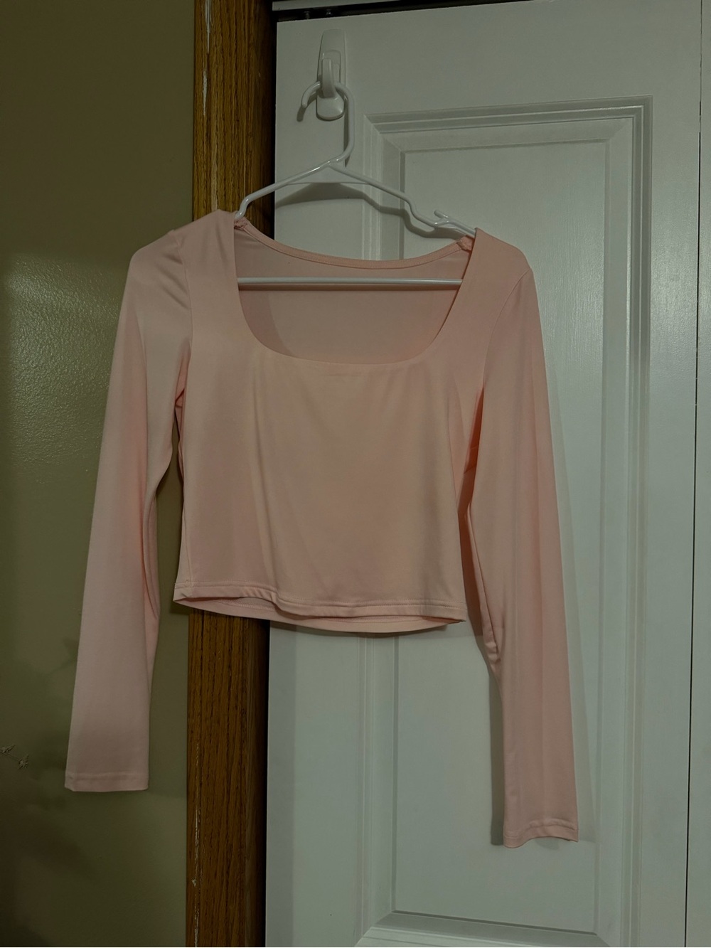 SHEIN Pink Long Sleeve Square Neck Crop Top